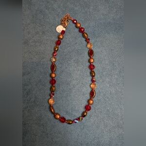 Chic Red and Gold Beaded Necklace